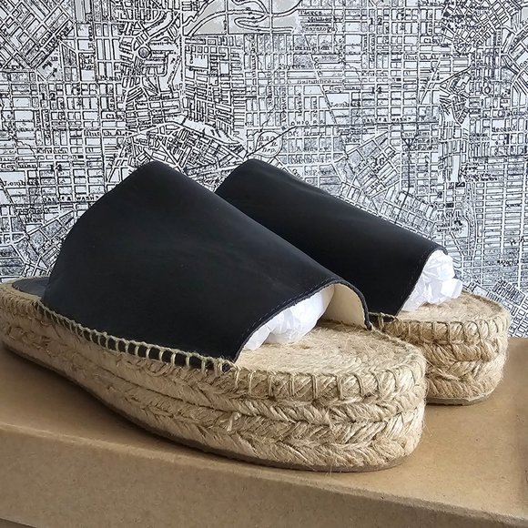 Little Burgundy- Black Platform Espadrilles Sandals - Picture 1 of 5